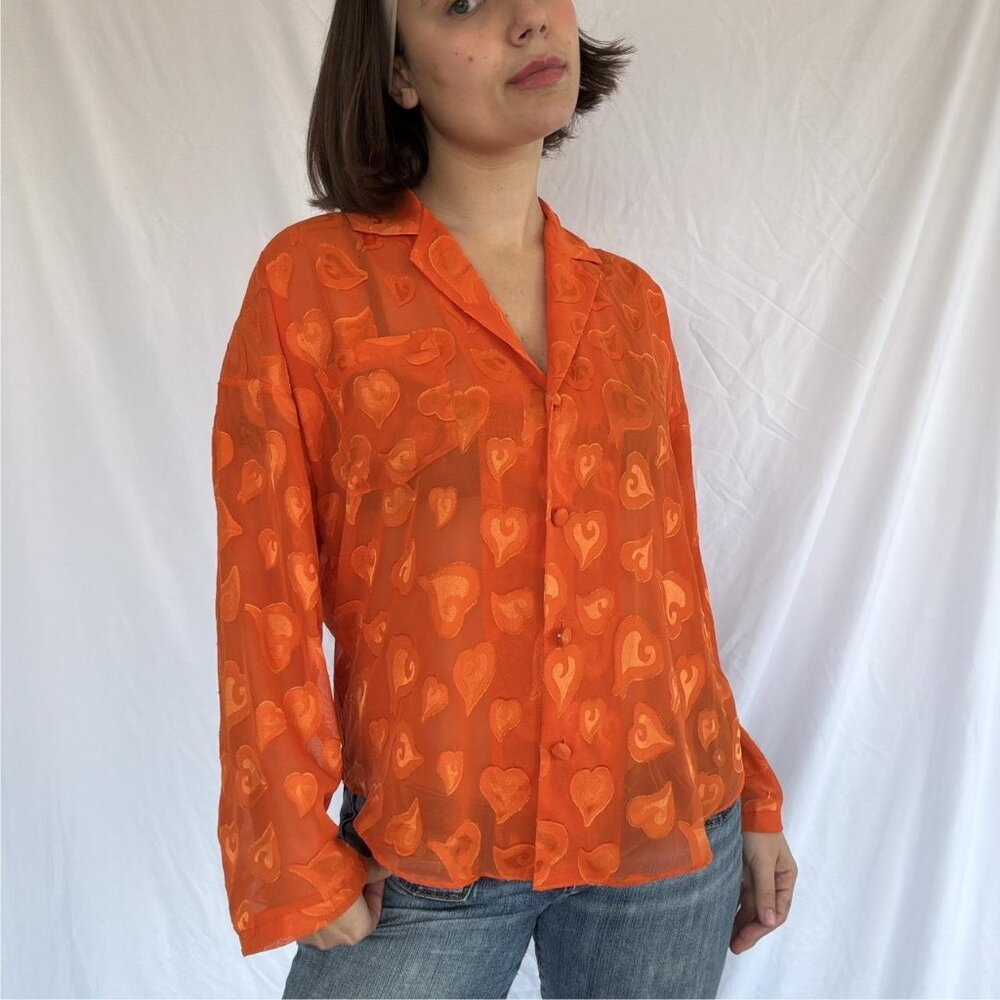 vintage 2000s victorias secret orange heart sheer button down
